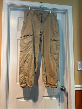 Men's Khaki Cargo Pants with Adjustable Drawstring Ankles